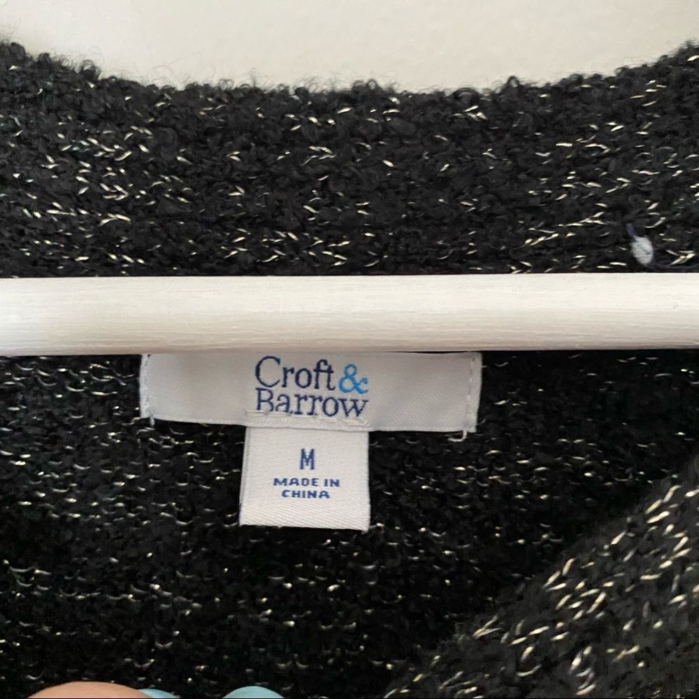 Croft & Barrow Sweater Knit Black Metallic Silver Casual Long Sleeve - Picture 5 of 7